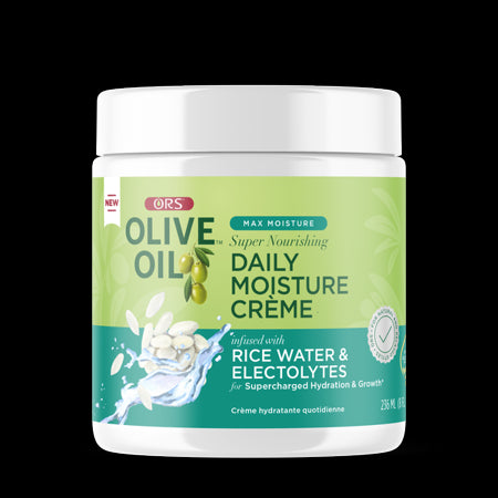 ORS Olive Oil Max Moisture Super Nourishing Daily Curl Creme Infused with Rice Water & Electrolytes for Supercharged Hydration & Growth 8.0 Oz