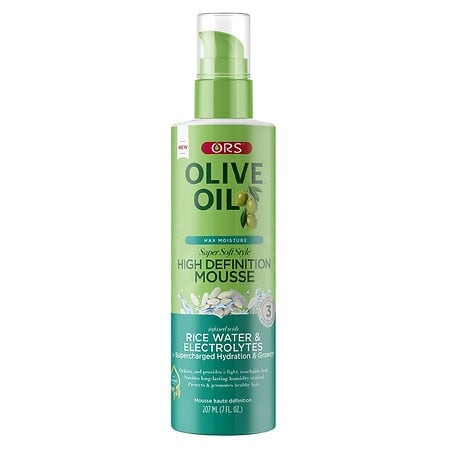 ORS Olive Oil Max Moisture Super Soft Style Curl Defining Mousse Infused with Rice Water & Electrolytes 7 OZ